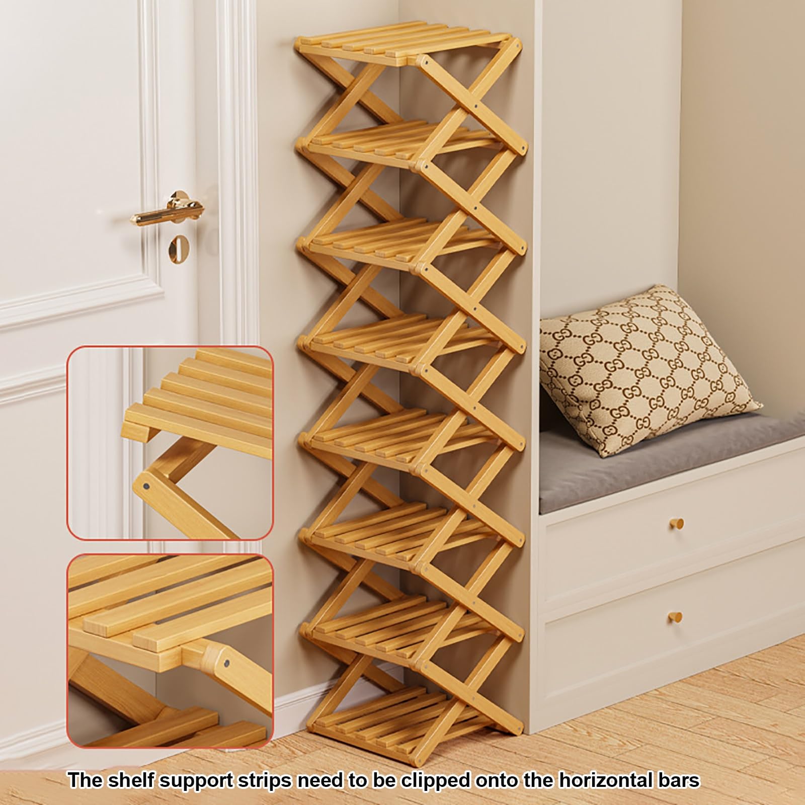 Scarpiera pieghevole in bambù, non necessita di montaggio, per ingresso, salvaspazio, per soggiorno, camera da letto, bagno, finitura naturale (19,5 cm)