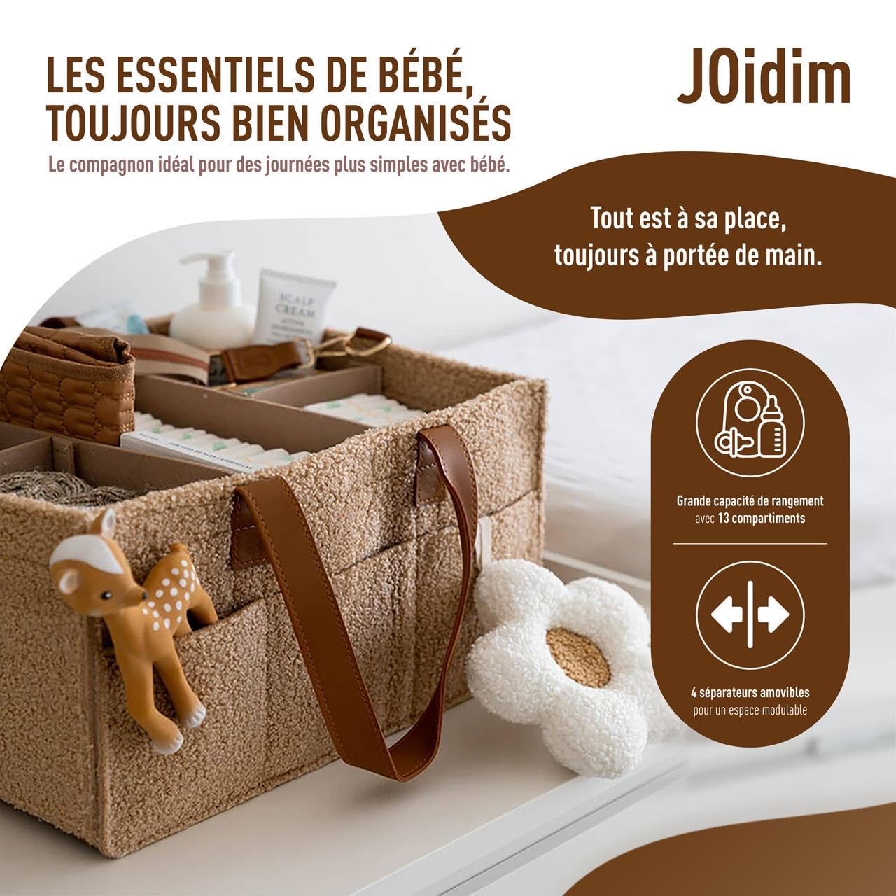 Panier à couches bébé en feutre boho – Grand organisateur portable pour nursery, maternité et voyages – Poches latérales et rangements pratiques (Beige)