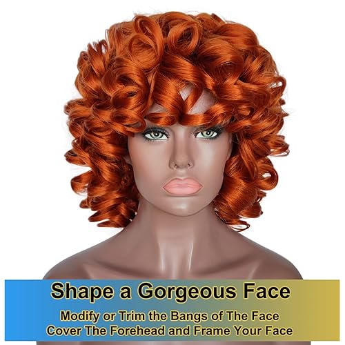 Miniatura 9 de KEAT - Pelucas cortas para mujeres afrodescendientes peluca rizada afro ondulada con flequillo cabello sintético resistente al calor para fiestas 14