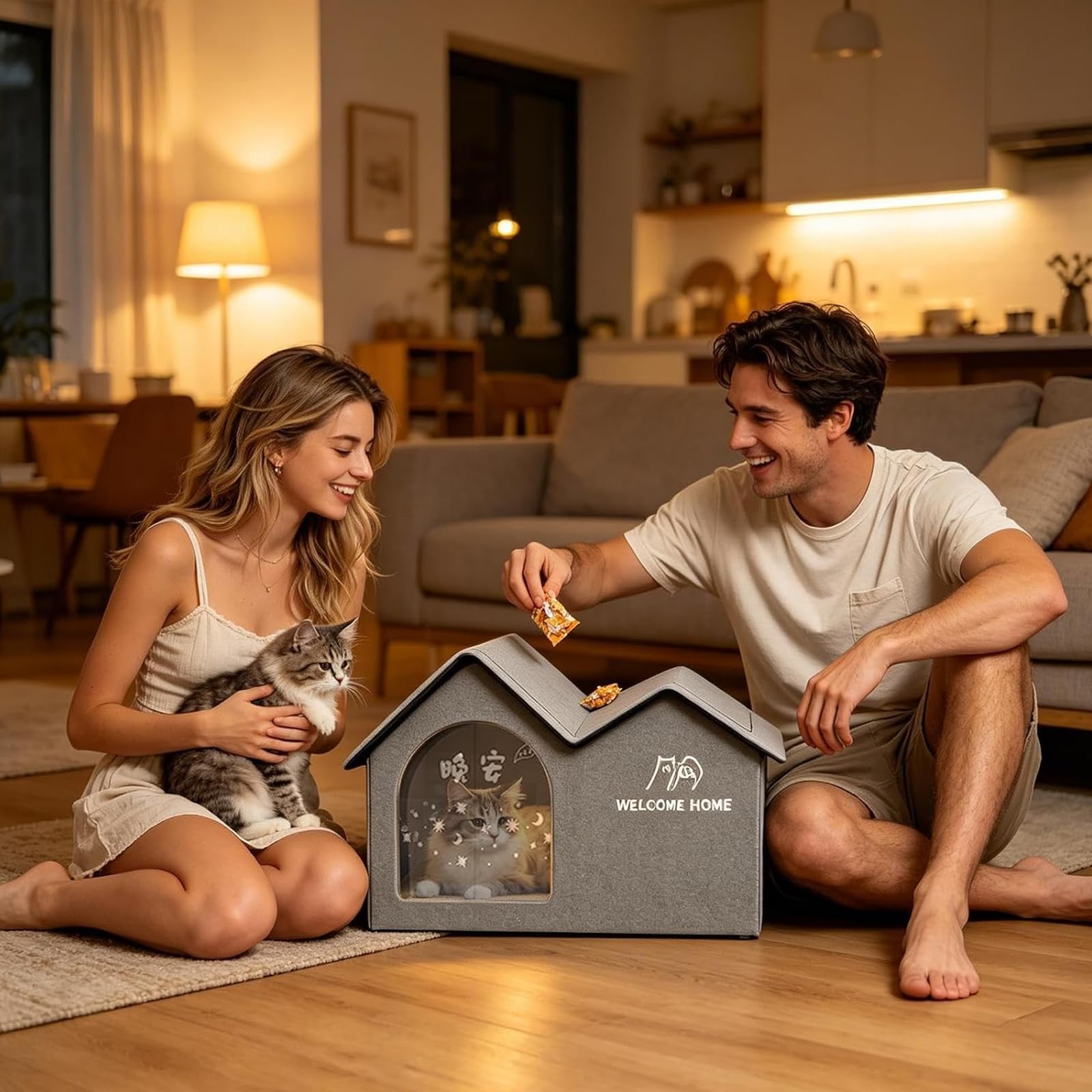 Maison Rafraîchissante Chat avec 10 Blocs de Glace, Maison Isotherme Chat 3 Couches, Cabane Rafraichissante Chats Pliable Portable, Niche Rafraichissantes Chats pour Été, Intérieur et Extérieur，D：L