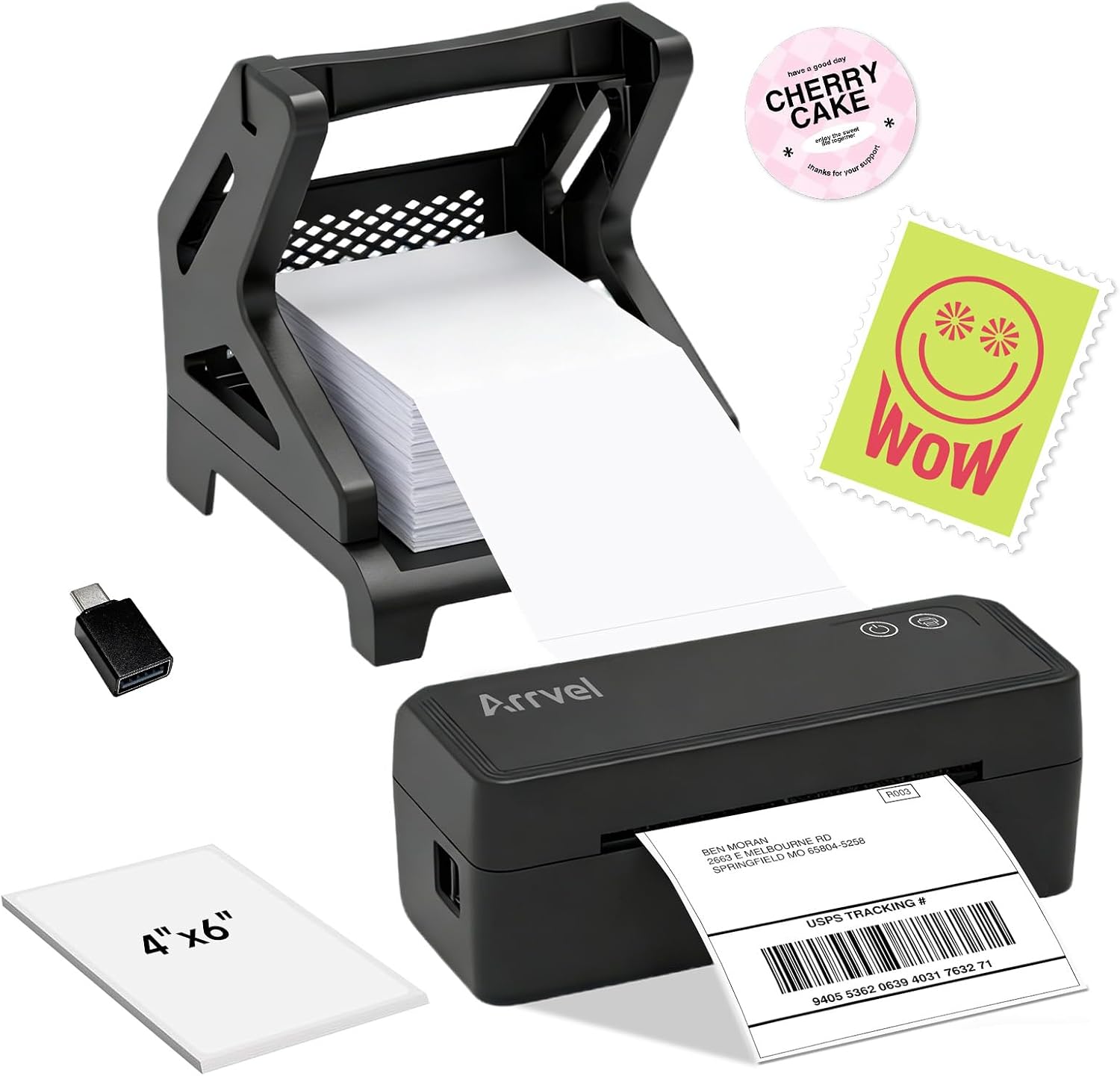 Bluetooth Thermal Label Printer with Labels Holder and 500 Sheets 4x6 Fanfold Direct Thermal Shipping Labels for Small Business