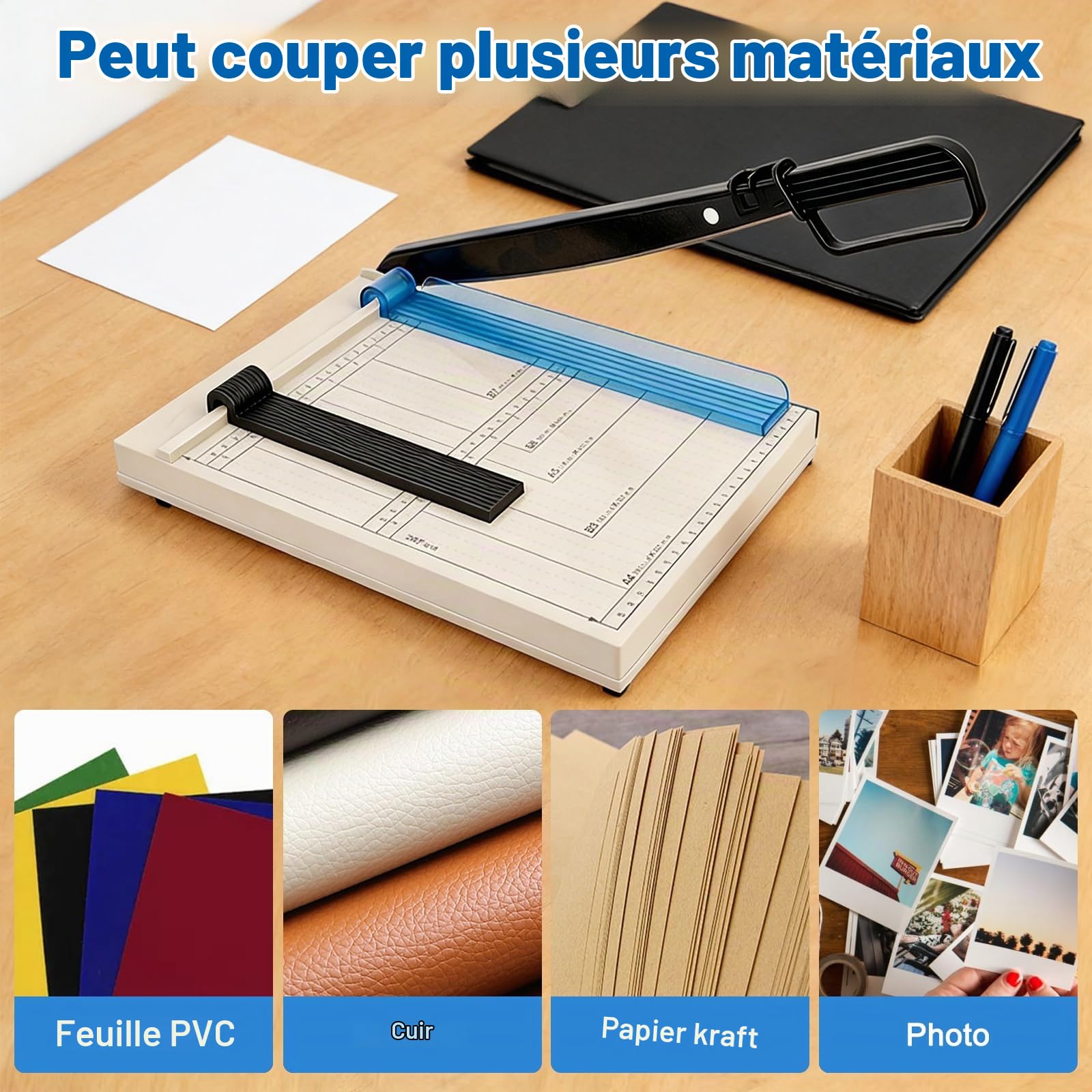 Massicot à papier A4/B5/A5/B6/B7 avec 5 classeurs - Massicot à levier A4 - Pour tôles fines, cuir, photos