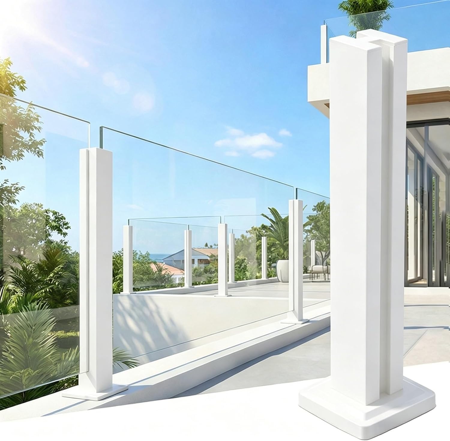 AVLSO Stainless Steel Balustrade Posts Garden Patio Clamp 10-12mm Glass with Spigot Slots, Commercial Landscape Landing Balustrade Clamps(Mid Post,95cm/37.4 in)