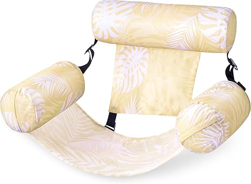Sloosh Sillas flotantes de piscina para adultos, sillas inflables de piscina, hamaca flotante con patrón de plantas para adultos, flotadores de