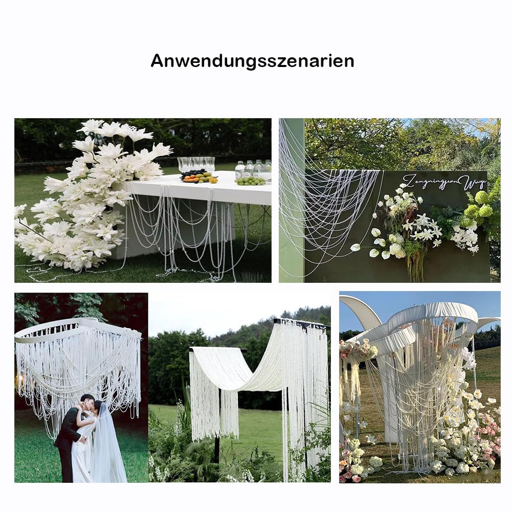 Perlengirlande 20M Hochzeit Perlenschnur Perlenkette Weihnachtsbaum Kette Kunstperlen Deko Hängende Ornamente Weihnachtskette Perlenband Tischdeko Girlande für DIY Handwerk Dekoration (8mm)
