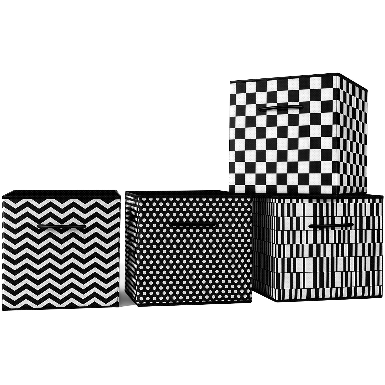 Hibtn Set of 4 Foldable Storage Box, Fabric with Handles Storage Cubes And Cloth Storage Organizer Drawer For Closet And Toys Storage,27 x 27 x 27 cm, Multi Print Black White Cube Set โ image 1