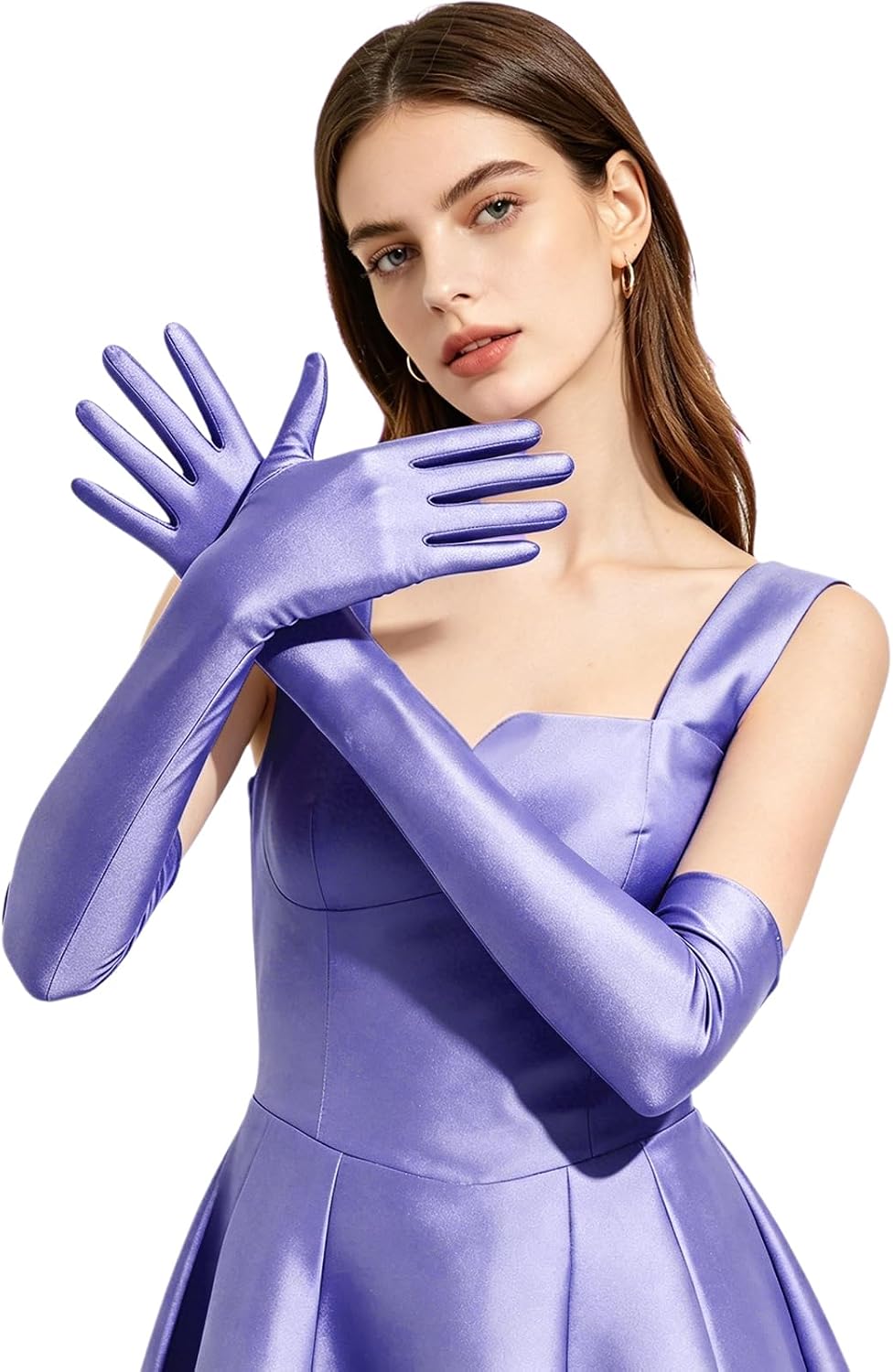 FEESHOW Elbow Length Tea Party Satin Gloves Princess Accessories for Carnival 1970s Retro Cosplay Rave