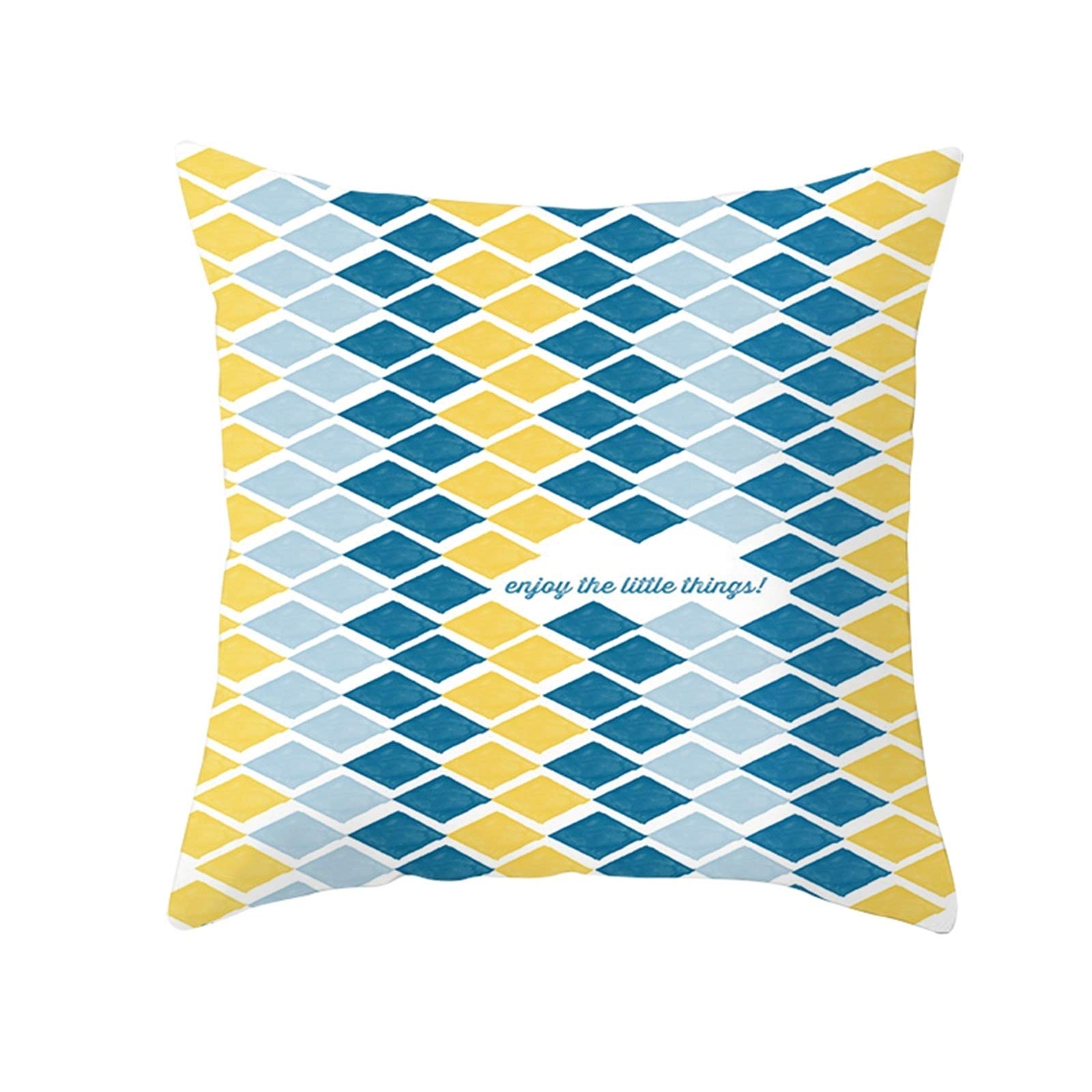 Linen Couch Pillow Covers Art Cushion Covers 1 Piece Yellow Blue For Couch Cushion Cover Embroidery Diamond Grid "Enjoy The Little Things!" 45x45 cm