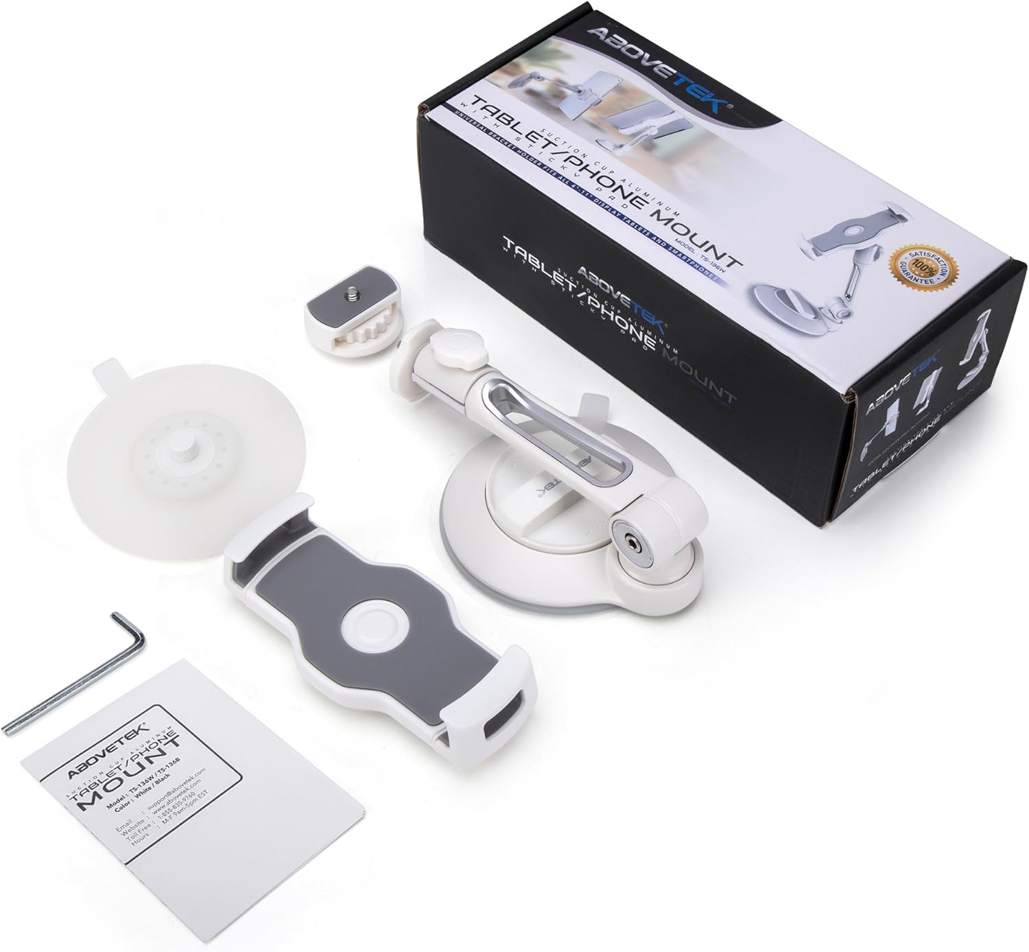 AboveTEK Phone Tablet Stand Holder with Suction Cup Fits 4-11”, Large Sticky Pad Tablet Mount on Kitchen Desk Office Window Bathroom Mirror Car Truck Windshield, for iPhone, iPad mini Air Pro(White)