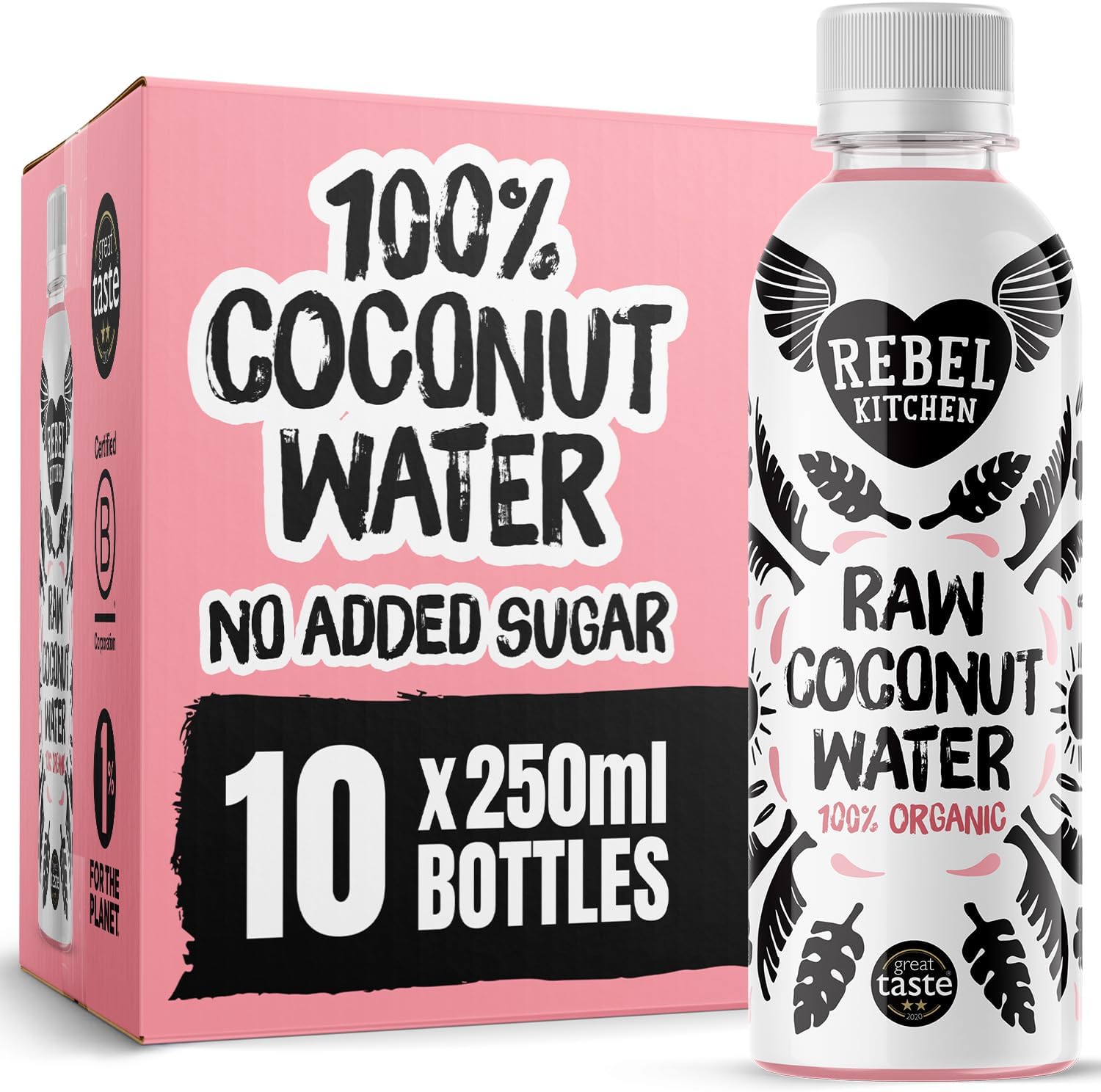 REBEL KITCHEN | Raw Organic Coconut Water | From Young Green Coconuts | No Added Sugar, Preservative-Free | Low Calorie Natural Hydration | 10 x 250ml