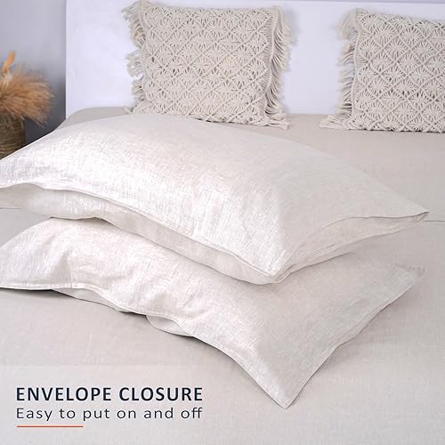 Miniatura 6 de Eratinse Sábanas de lino, 100% lino francés, duraderas, suaves y transpirables, juego de sábanas de lino de 4 piezas, 1 sábana encimera, 1 sábana