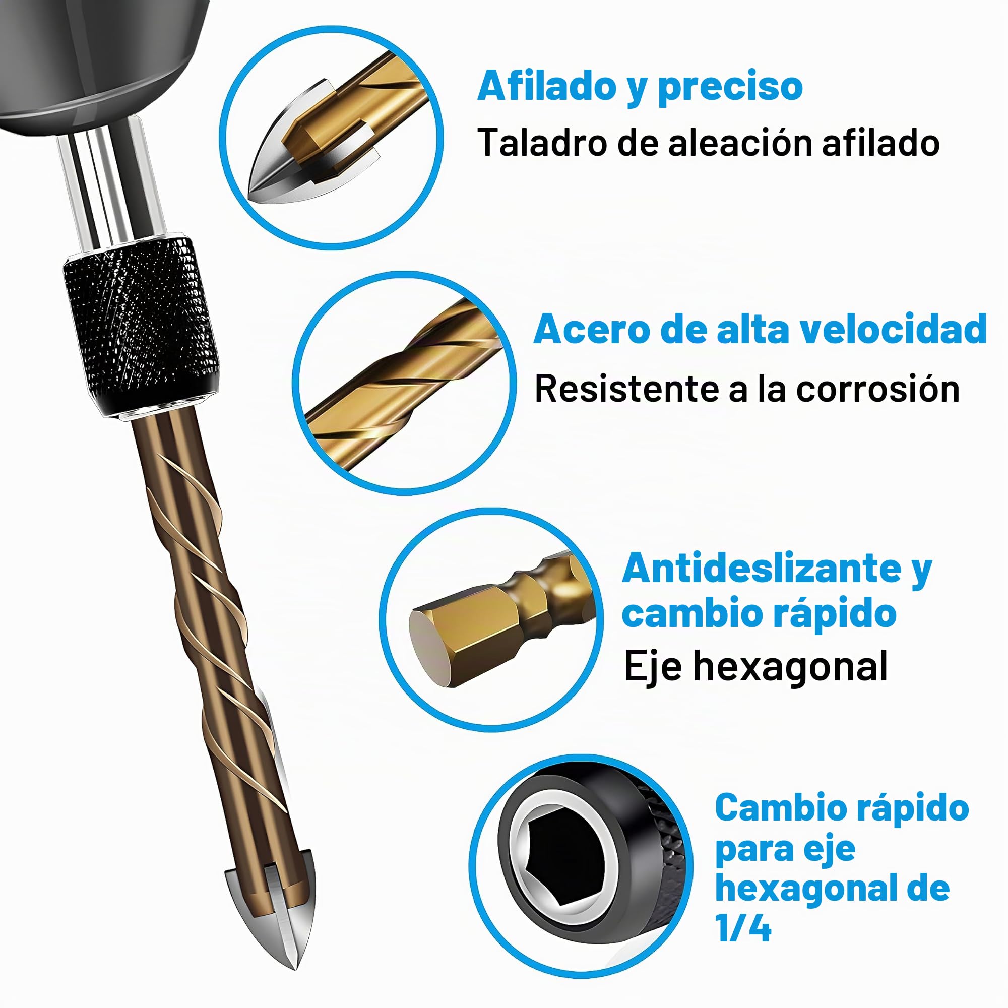 12 Piezas Brocas Porcelanico, Broca Ceramica Ø 3-12 mm, Juego Hexagonal Brocas para Azulejos, Metal, Pared, Ladrillo, Vidrio, Plástico, Madera