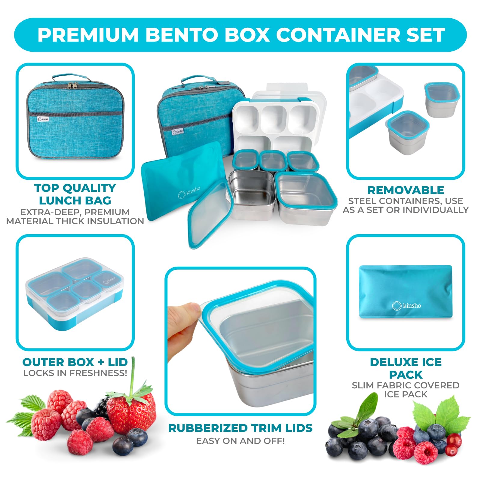 Lonchera Bento de acero inoxidable para niños con bolsa de almuerzo, bolsa de hielo para niños y adultos, cajas de almuerzo escolar a prueba de fugas, recipientes de alimentos para guardería, caja de 2
