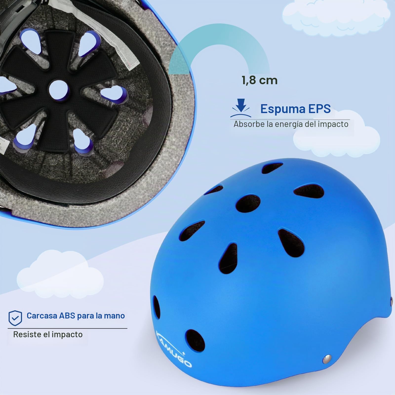 KAMUGO Casco de Bicicleta para niños, Casco para niños de 2 a 8 años, con Equipo de protección Deportivo, Rodilleras, Coderas y muñequeras para monopatín, Ciclismo, Patinete