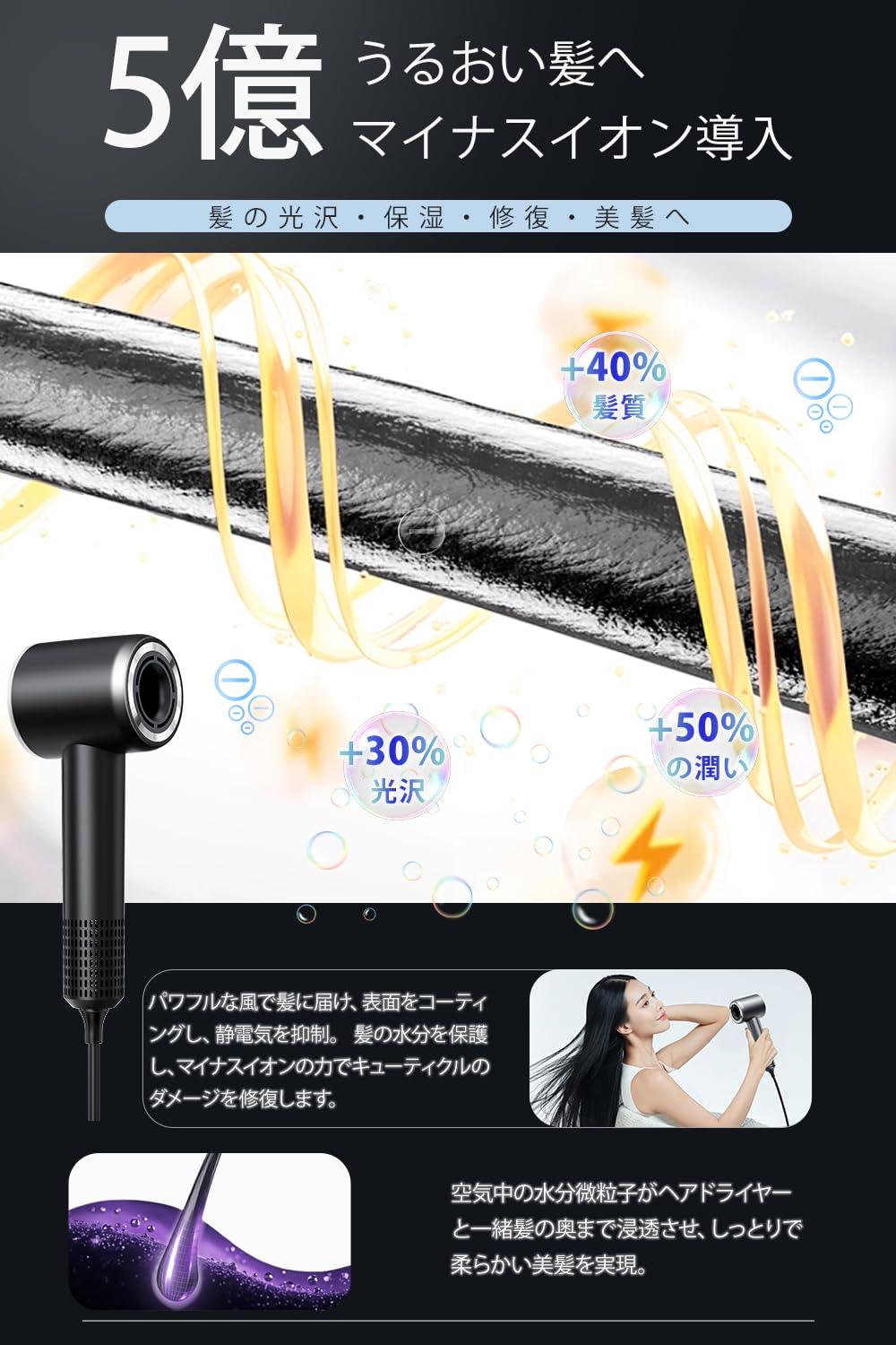 Amazon | 【2025超速乾トップモデル・超軽量】 ドライヤー 大風量 3億