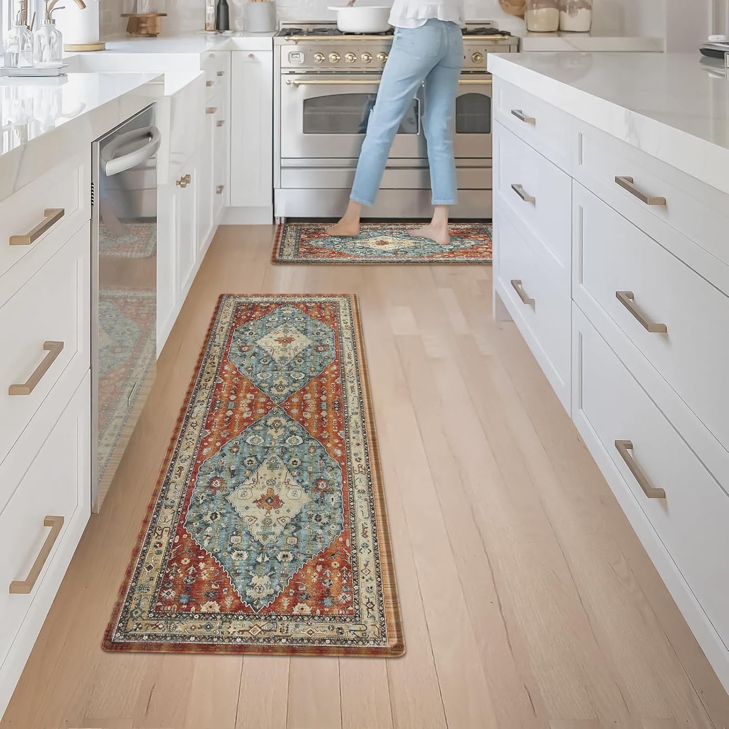 Kitchen Mats for Floor Cushioned Anti Fatigue,Wavy Kitchen Sink Rugs Sets of 2 Non Slip,Comfort Memory Foam Kitchen Floor Mat Carpet for Office Laundry. (Brown)