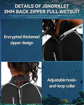 Womens Wetsuit, 3mm Back Zip Full Wetsuit for Diving Swimming