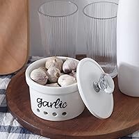Vista 2 de HAOTOP Garlic Keeper with Crystal Lid, 12.5 oz Ceramic Garlic Saver Container for Countertop, Farmhouse Kitchen Decor (Silver)
