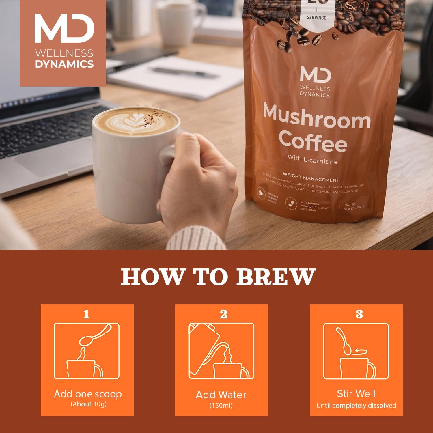 Mushroom Coffee with L Carnitine, Coconut Oil, & Grass Feed Butter – Lion’s Mane Reishi Chaga Cordyceps Smooth Energy Metabolism Focus Coffee – 28 Servings