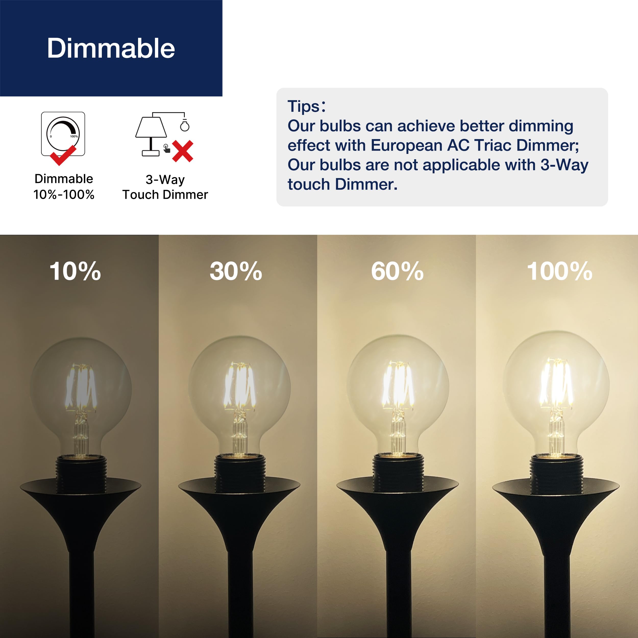 FLSNT Dimmable E27 Screw Bulb 40W, G95 LED Filament Edison Screw in Light Bulb, 5.5W E27 Vintage Light Bulbs Warm White 2700K - Image 3
