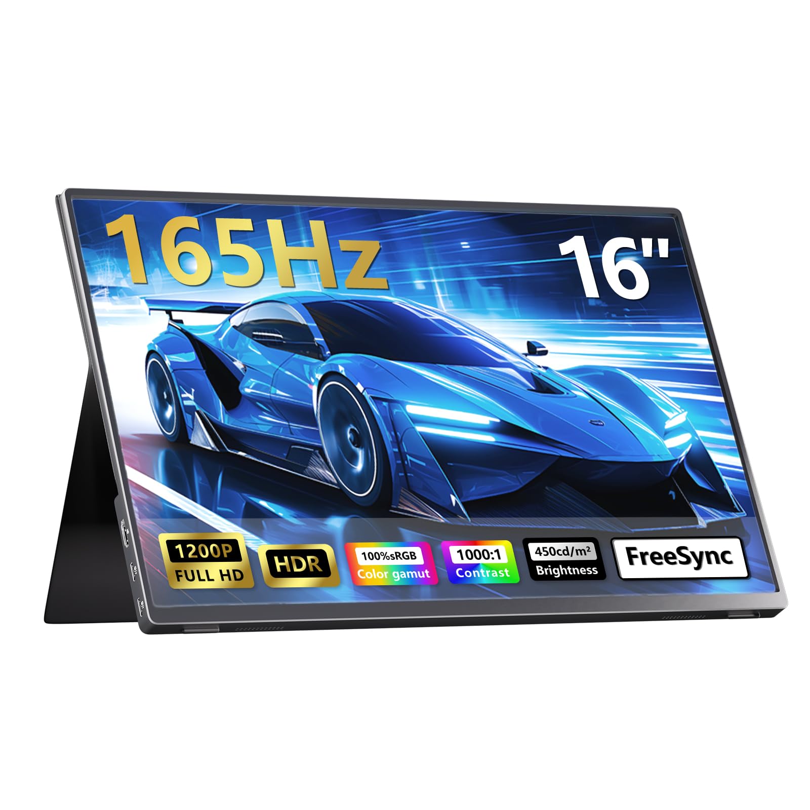 Portable Monitor 16inch 1200P 165Hz 450Nits 100 sRGB Portable Gaming Monitor USB-C HDMI Laptop Screen Extender with Smart