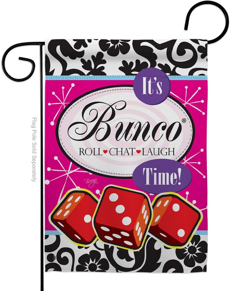 It's Bunco Time! Garden Flag - Interests Games Night Dice Poker Bingo Hobbies Leisure Activity - House Decoration Banner Small Yard Gift Double-Sided Made in USA 13 X 18.5