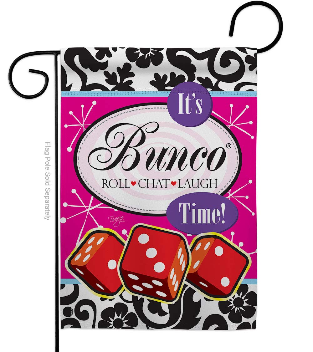 Breeze Decor It's Bunco Time! Garden Flag - Interests Games Night Dice Poker Bingo Hobbies Leisure Activity - House Decoration Banner Small Yard Gift Double-Sided Made in USA 13 X 18.5
