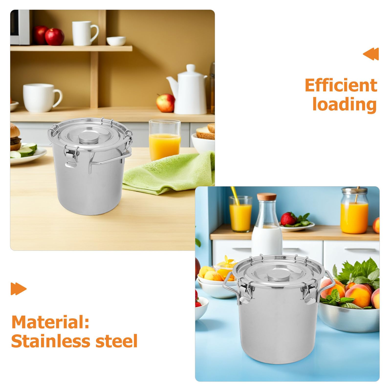 Zerodeko Seau en Acier Inoxydable 7 L Hermétique avec Couvercle à Loquet pour Stockage D'huile et Farine, Récipient Étanche pour Usage Domestique et Industriel