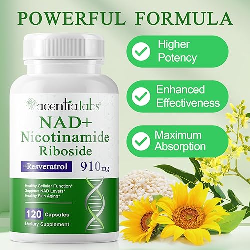 Miniatura 4 de 120 cápsulas de suplemento NAD+, NAD nicotinamida ribósido resveratrol 910mg para hombres y mujeres, suplemento NR para enfoque energético