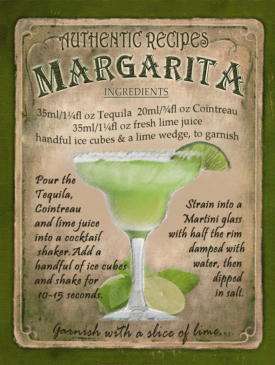 The Rusty Apples Metal Sign Co Margarita Cocktail Recipe – Vintage - Style Metal Sign 12” X 10” 300 X 200 Mm