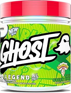 GHOST Legend All Out Pre-Workout Powder, Warheads Sour Green Apple - 20 Servings - Pre-Workout Supplement for Men & Women - Energy & Pumps - Caffeine, Citrulline, Beta Alanine, Betaine & NO3-T