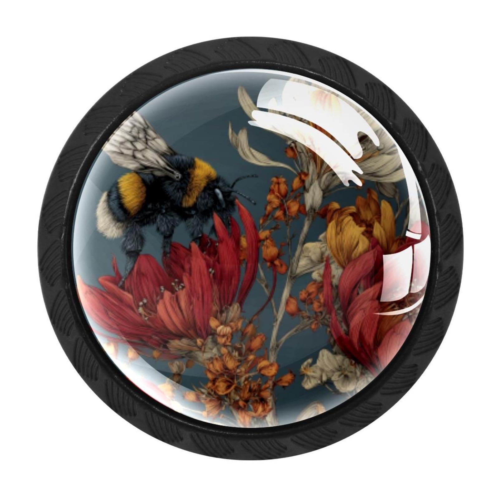 CHENZZZZ 4 Pack Bee and Flowers (2) Drawer Knob Cabinet Hardware