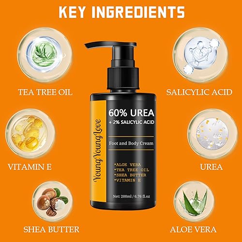 Miniatura 5 de YOUNGYOUNGLOVE Crema de urea 60% sin fragancia más 2% ácido salicílico, para manos secas agrietadas, rodillas, pies, talones, crema de pies sin