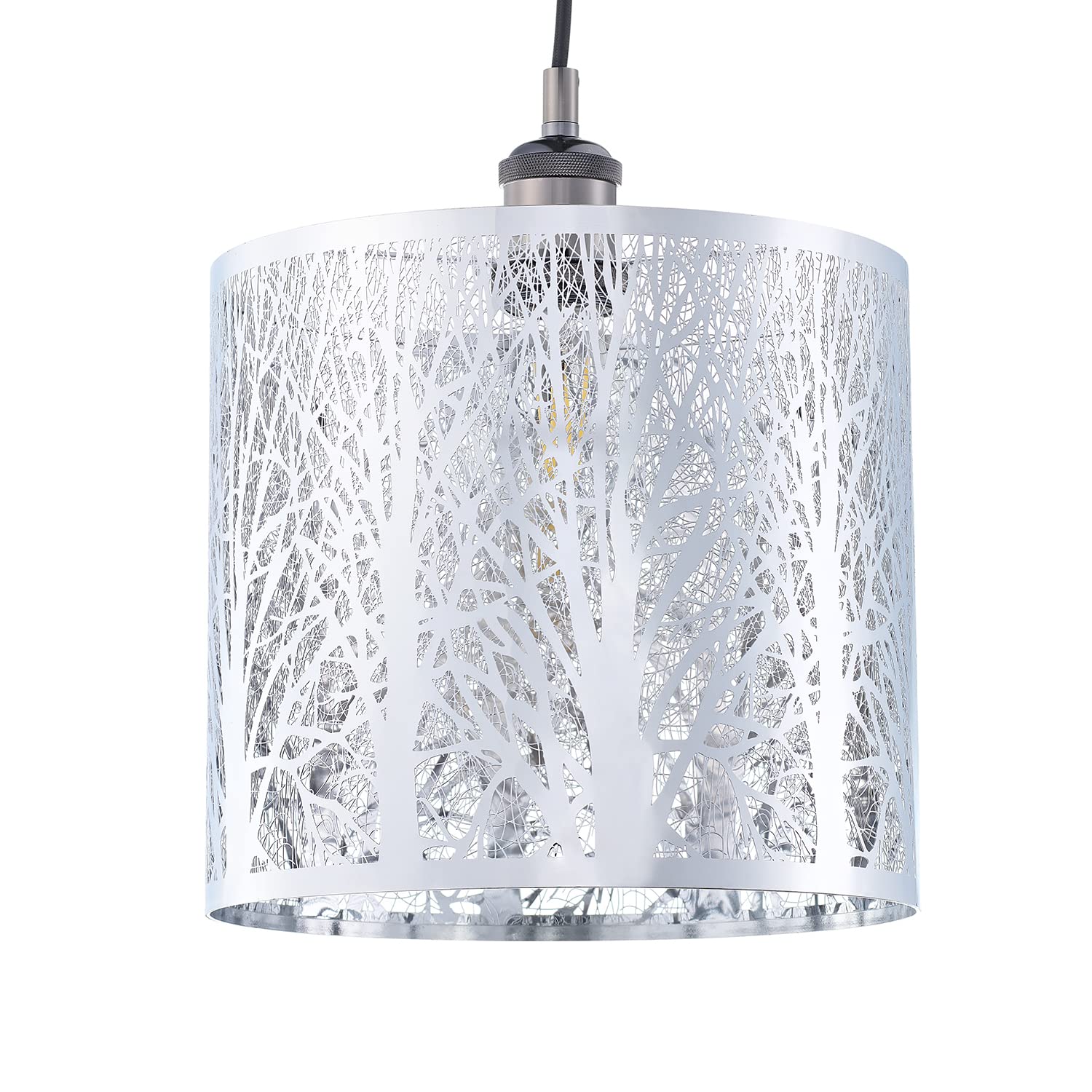 Polished Chrome Metal Forest Design Ceiling Pendant Light Shade - Silver - 23cm
