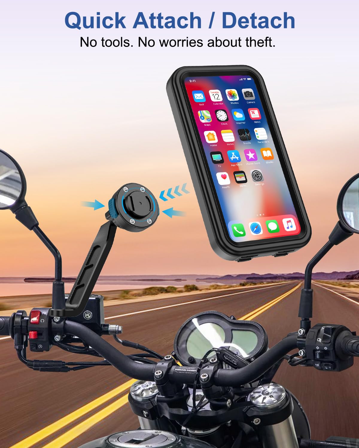 Porta Telefono Moto Impermeabile [1S Sgancio Rapido] Supporto Telefono Moto Specchietto Porta Cellulare Scooter con Touch Screen Rotazione di 360 per Smartphone da 4.7-6,9" Pollici