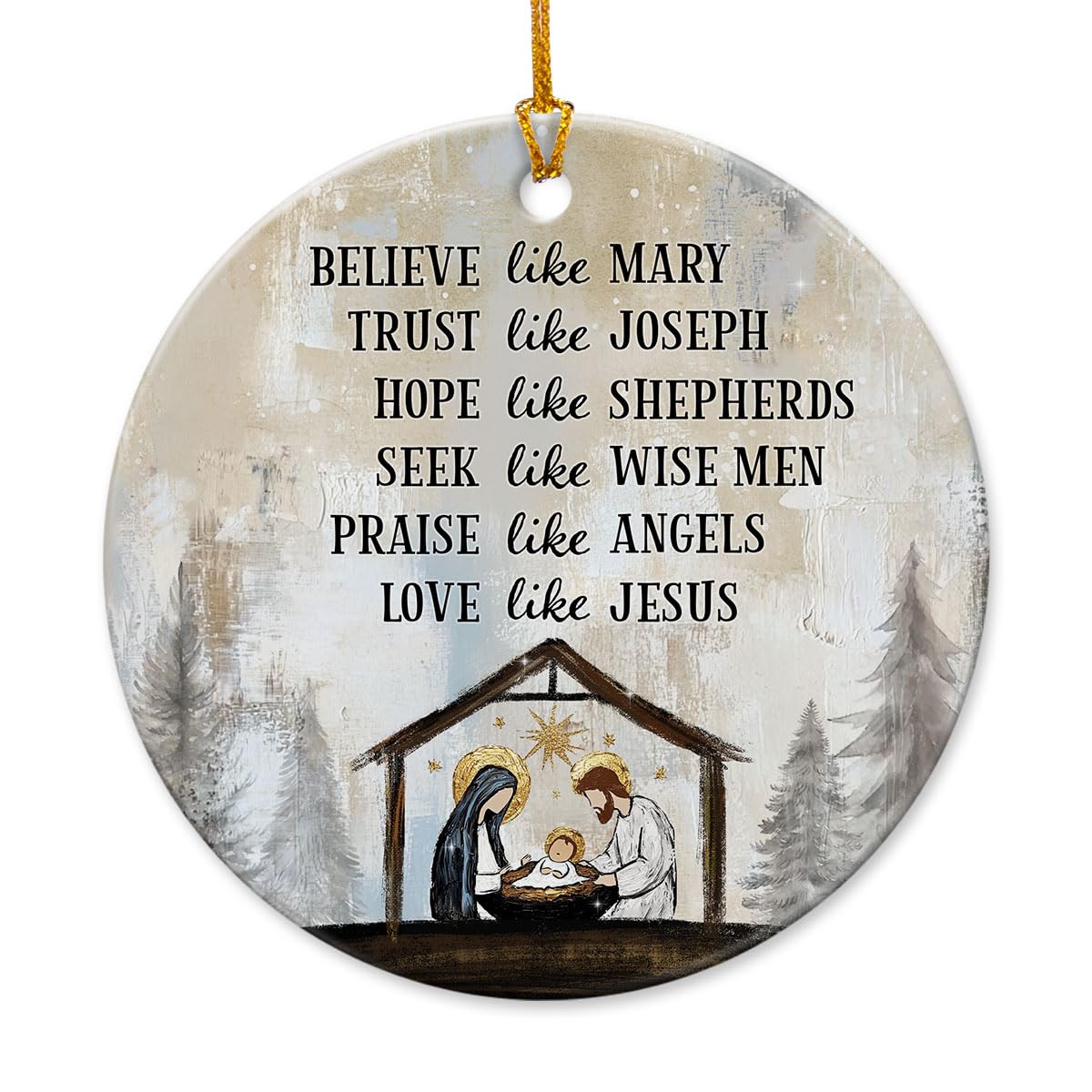 2025 Nativity Christmas Ornaments - Believe Like Mary Trust Like Joseph Jesus Christmas Decorations - Round Ceramic Ornament for Christian Gifts, Religious Christmas Ornaments, Nativity Decor