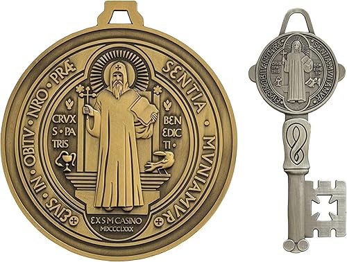 MUNIFICENCE San Benito Gran Medalla de Oro Decoración de Pared Para Protección Hogar BendiciónSan Benito Medalla Grande Bendicion de casa proteccion