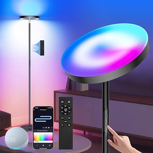 Lámparas de pie RGB inteligentes para sala de estar, 36 W3000 lúmenes, lámpara de pie LED brillante con aplicación y control remoto, lámpara alta