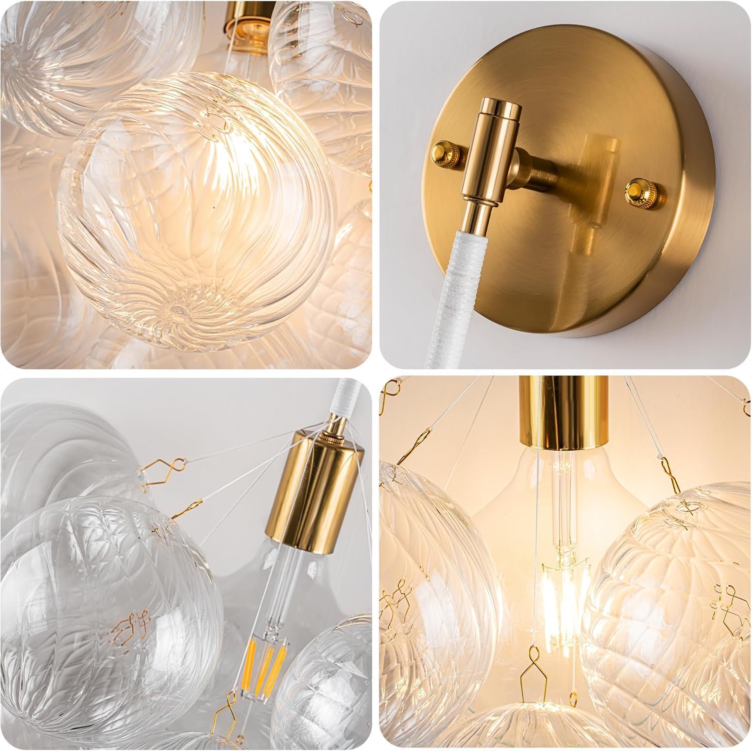 Bubble Wall Sconce, Hand Blown Wall Lights 15“ Dia Balls Shade Glass Lighting Wall Sconces, Clear Glass Wall Mounted Light Fixture for Living Room, Dining Room, Corridor, Bedroom