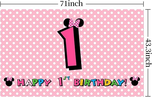 Miniatura 3 de Decoración de pancarta de primer cumpleaños de Minnie, telón de fondo de cumpleaños de Minnie rosa para niños y niños, suministros de decoración de