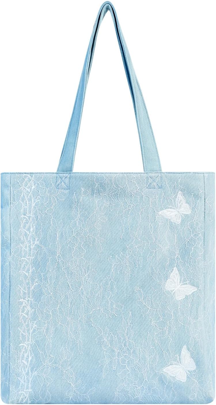 Amazon | [DENIM MUSEUM] 藤蔓刺繍×蝶モチーフデニムショルダートート