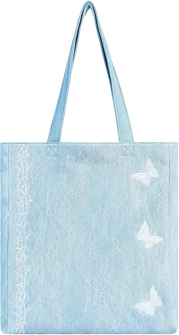 DENIM 刺繍デザインショルダーバッグ Amazon | [DENIM MUSEUM] 藤蔓刺繍×蝶モチーフデニムショルダートート