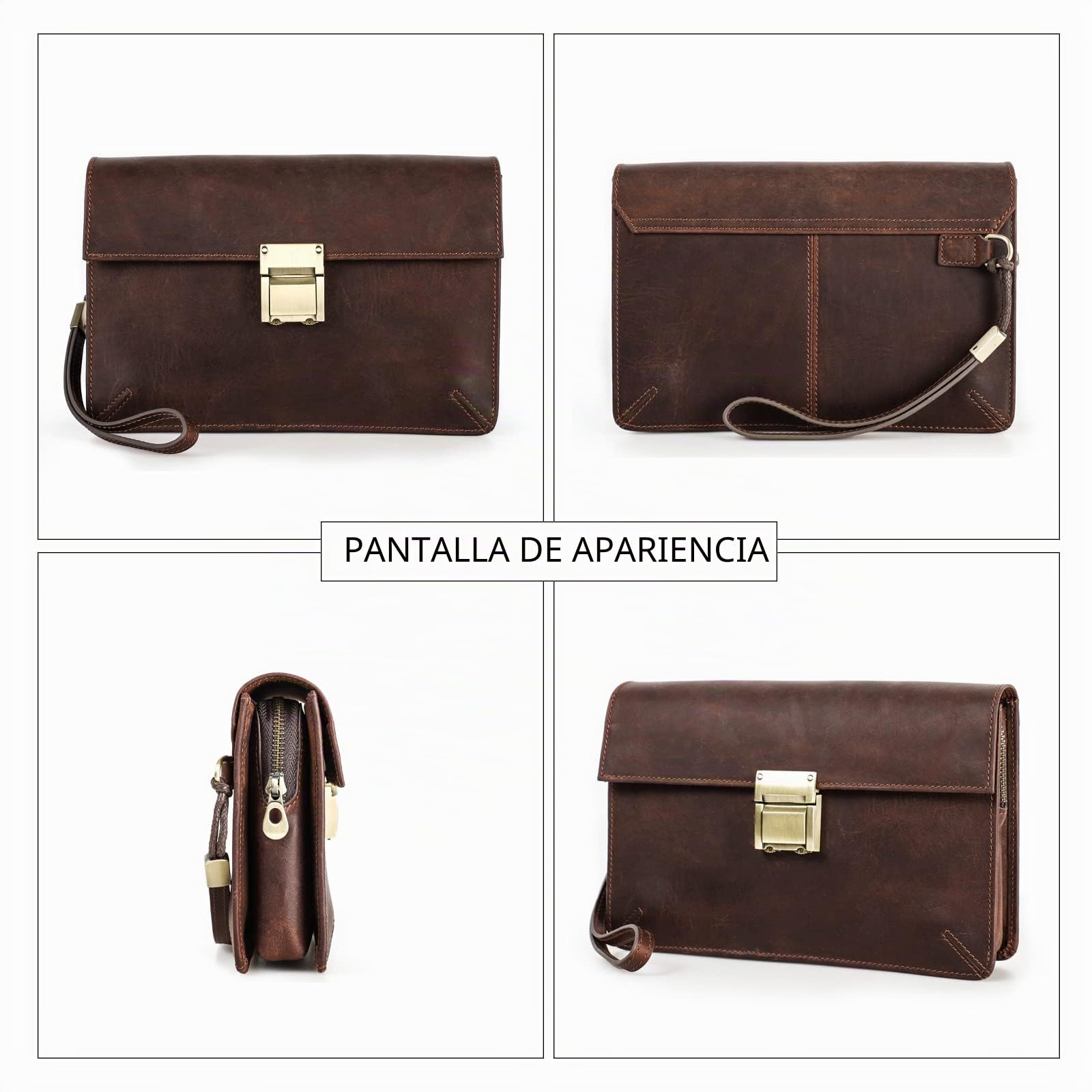 Contacts Bolso de Mano de Cuero Genuino con Tarjetero para Hombre, Cartera de Gran Capacidad con Cerradura de combinación antirrobo café