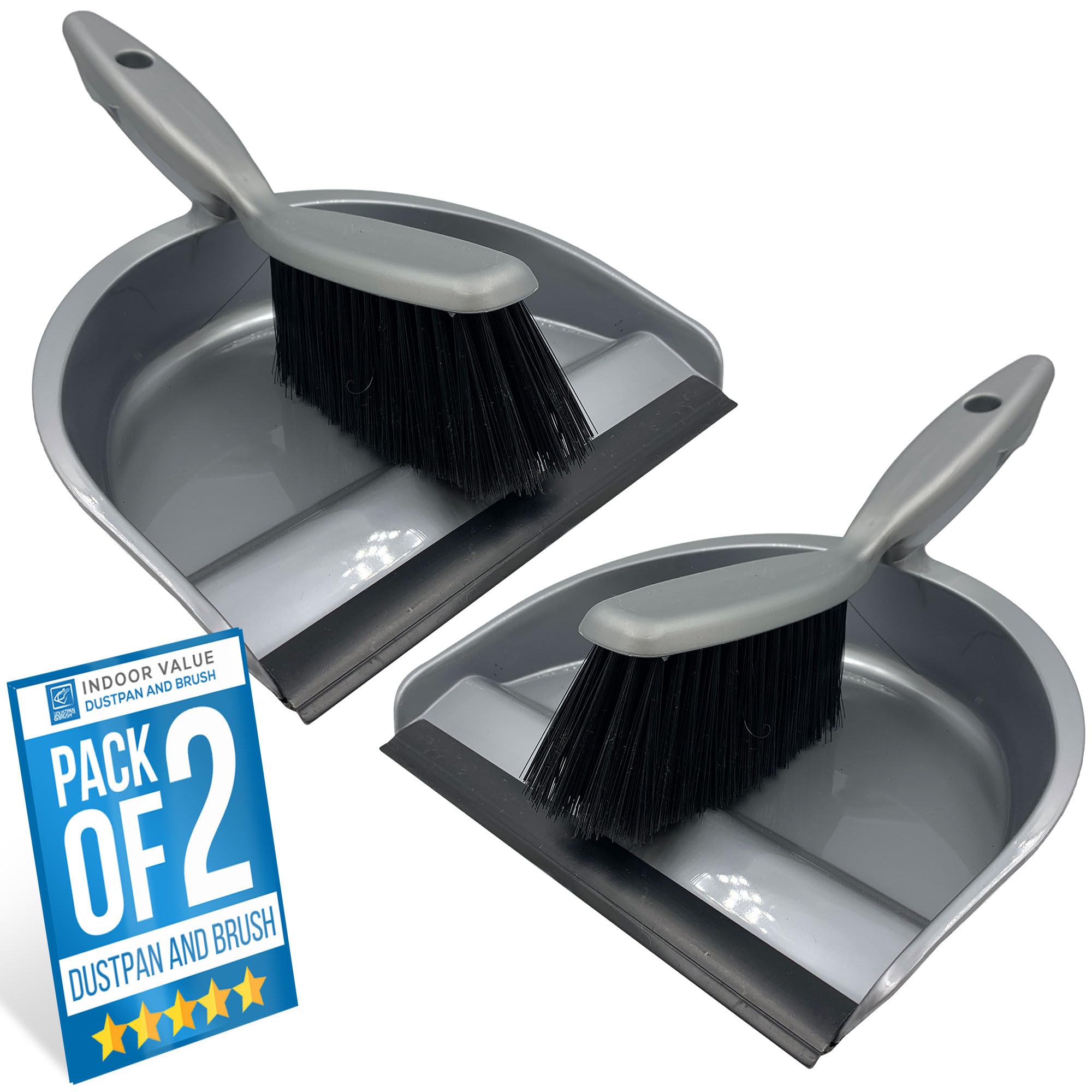 Tdbs The Dustpan And Brush Store Grey Indoor Dustpan And Brush Set With Soft Bristles - Pack Of 2