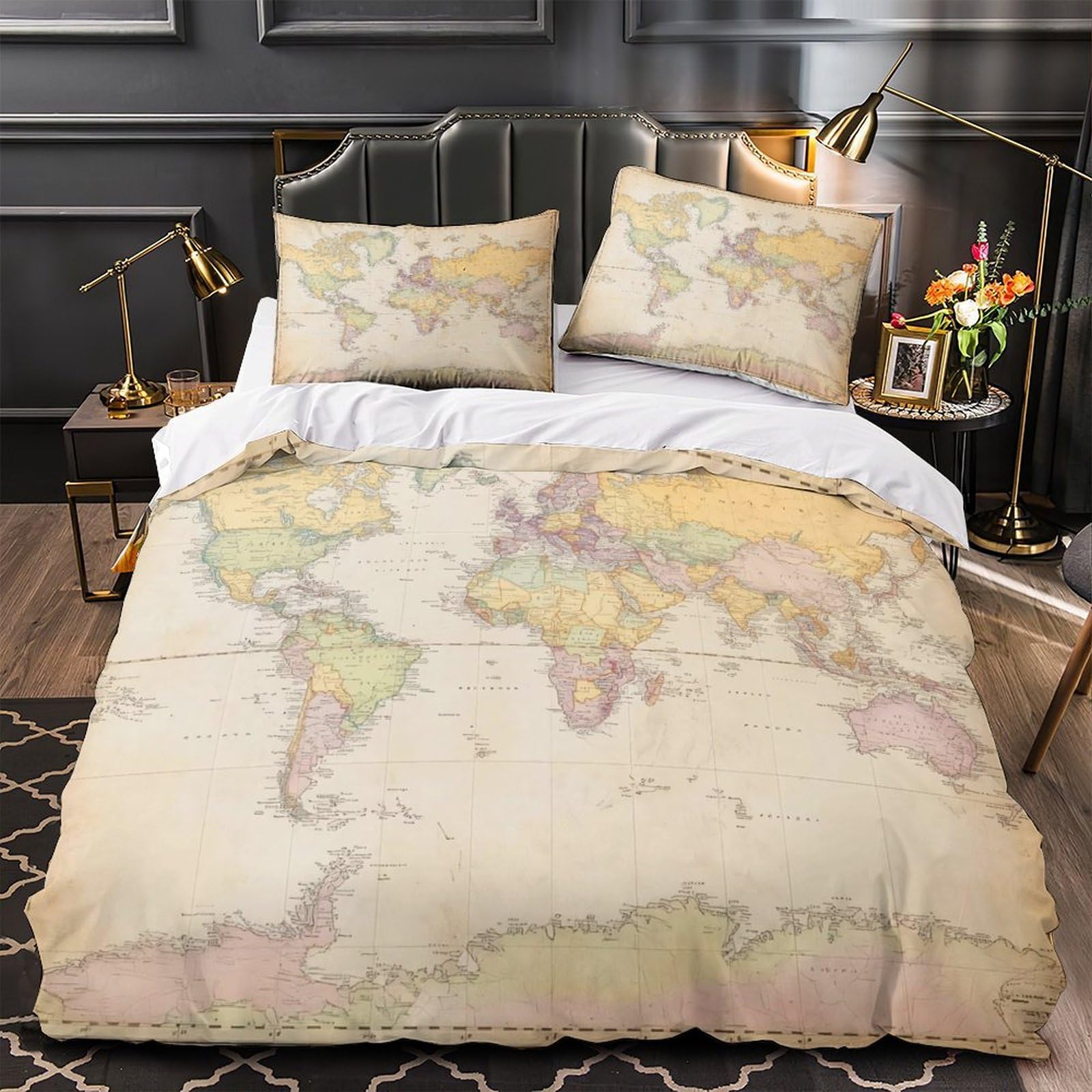 Housse de couette carte du monde pour chambre d'ado voyageur