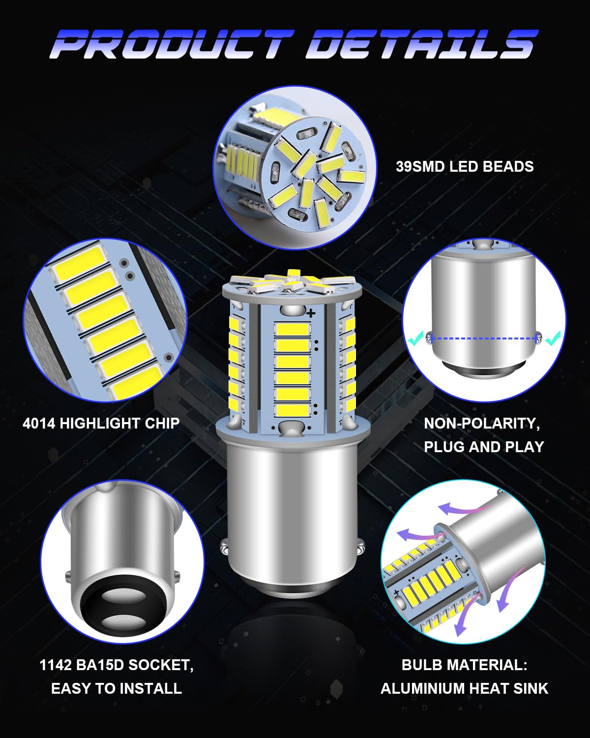 Lampadina LED BA15D 12V CC 39SMD bianca per interni camper barca giardino paesaggio