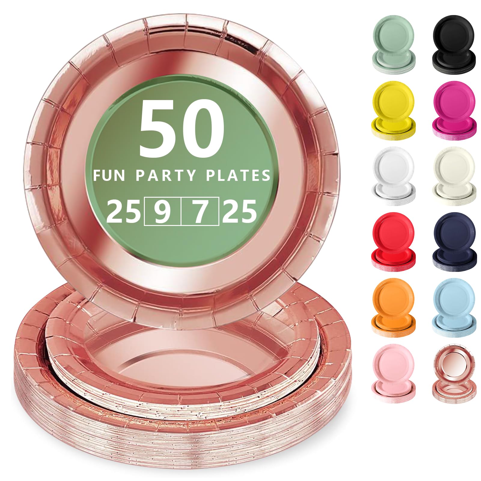 Nkaiso Disposable Paper Plates 50 Pack, Rosegold Party Plates Dinner Set - 25x9inch & 25x7inch Plate Elegant Disposable Tableware for Birthday, Wedding, Christmas Party Supplies