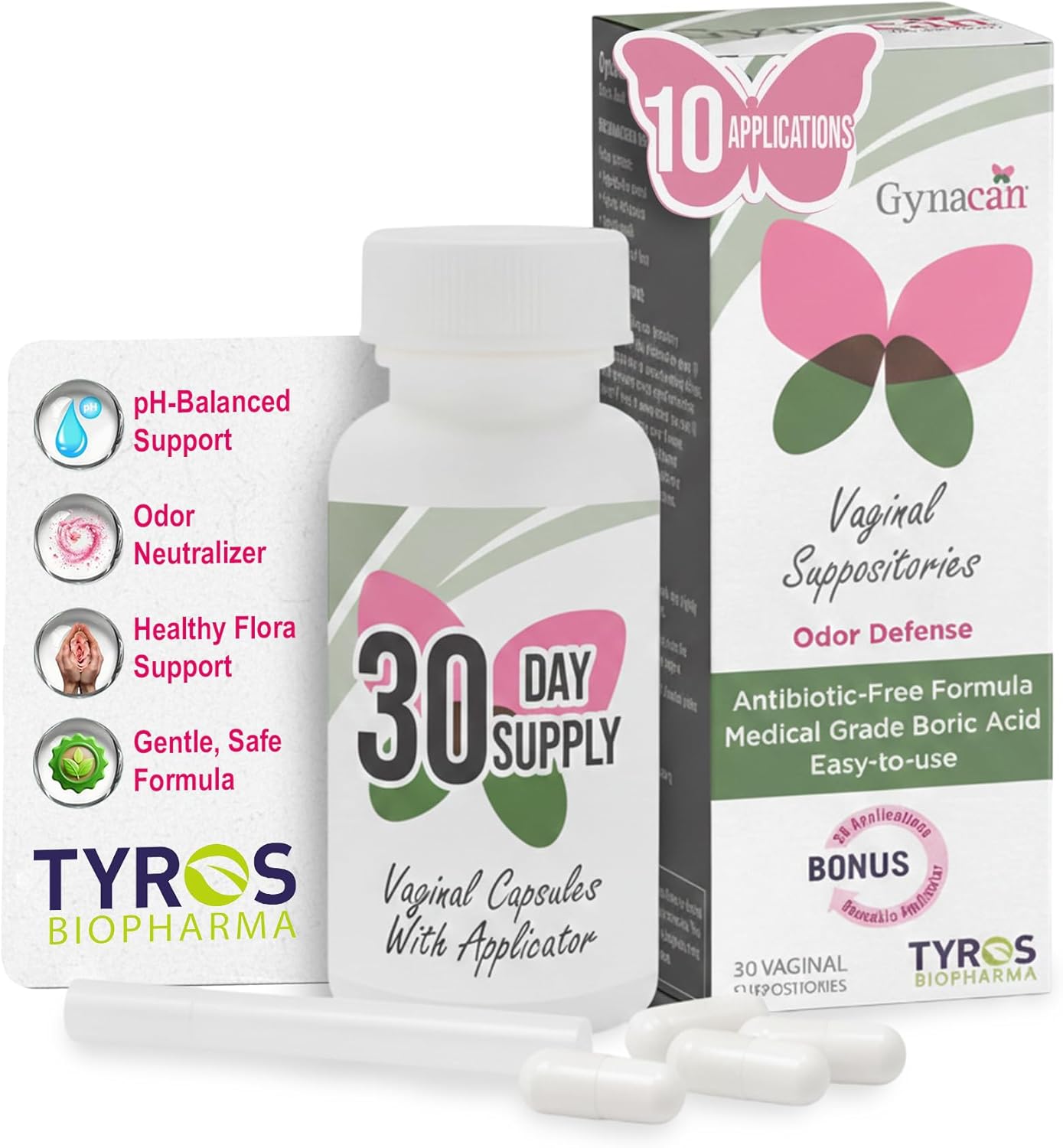 Boric Acid Vaginal Suppositories Advanced Feminine pH Balance Support, Odor Control & Itch Relief, Pure & Gentle Intimate Care, Easy-Insert Applicator