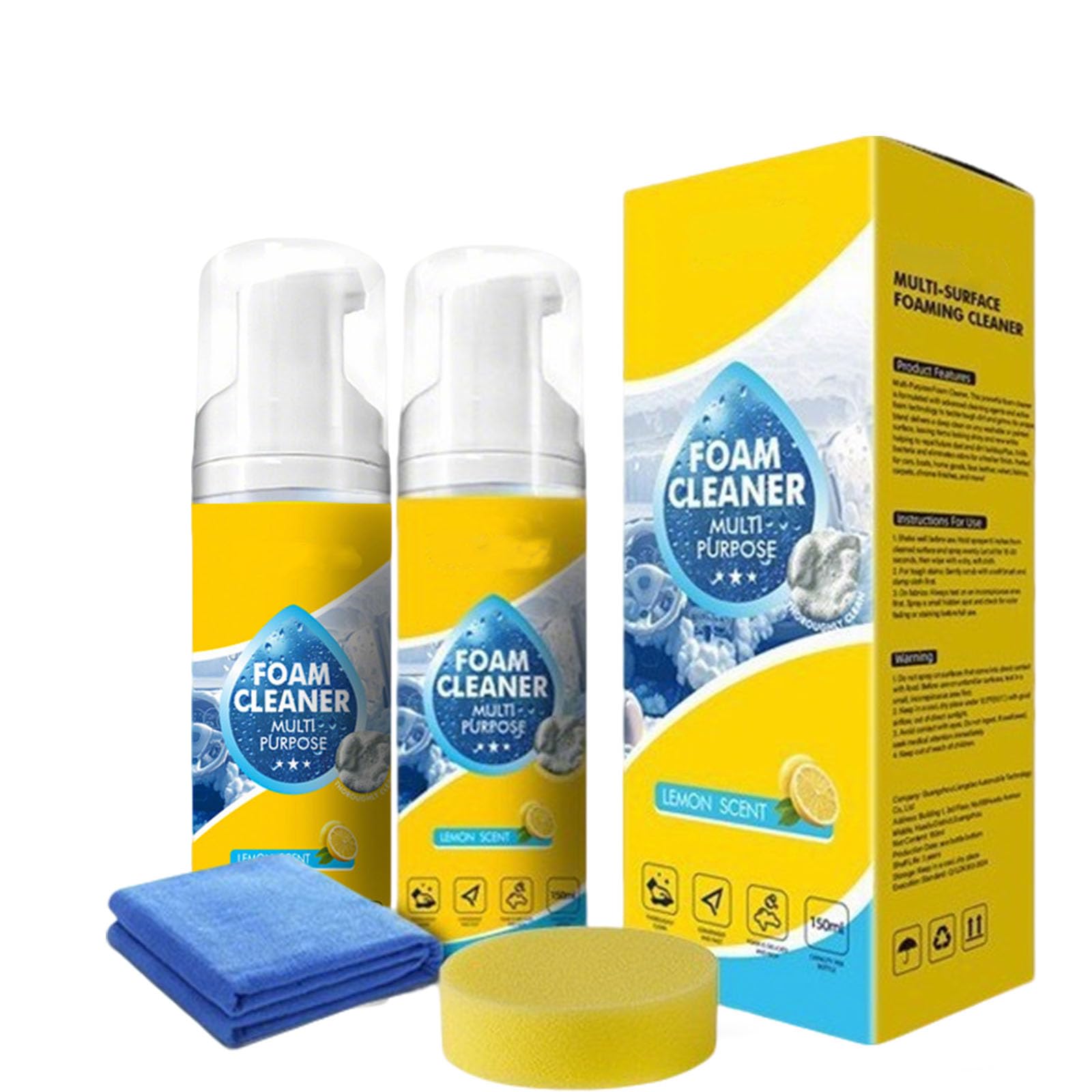 4-in-1 Multi-Enzyme Foam Cleaner 5oz, All-Purpose Deep Cleaning Spray for Car Interior, Kitchen Grease, Bathroom Tiles, Sofa Upholstery (2pcs)