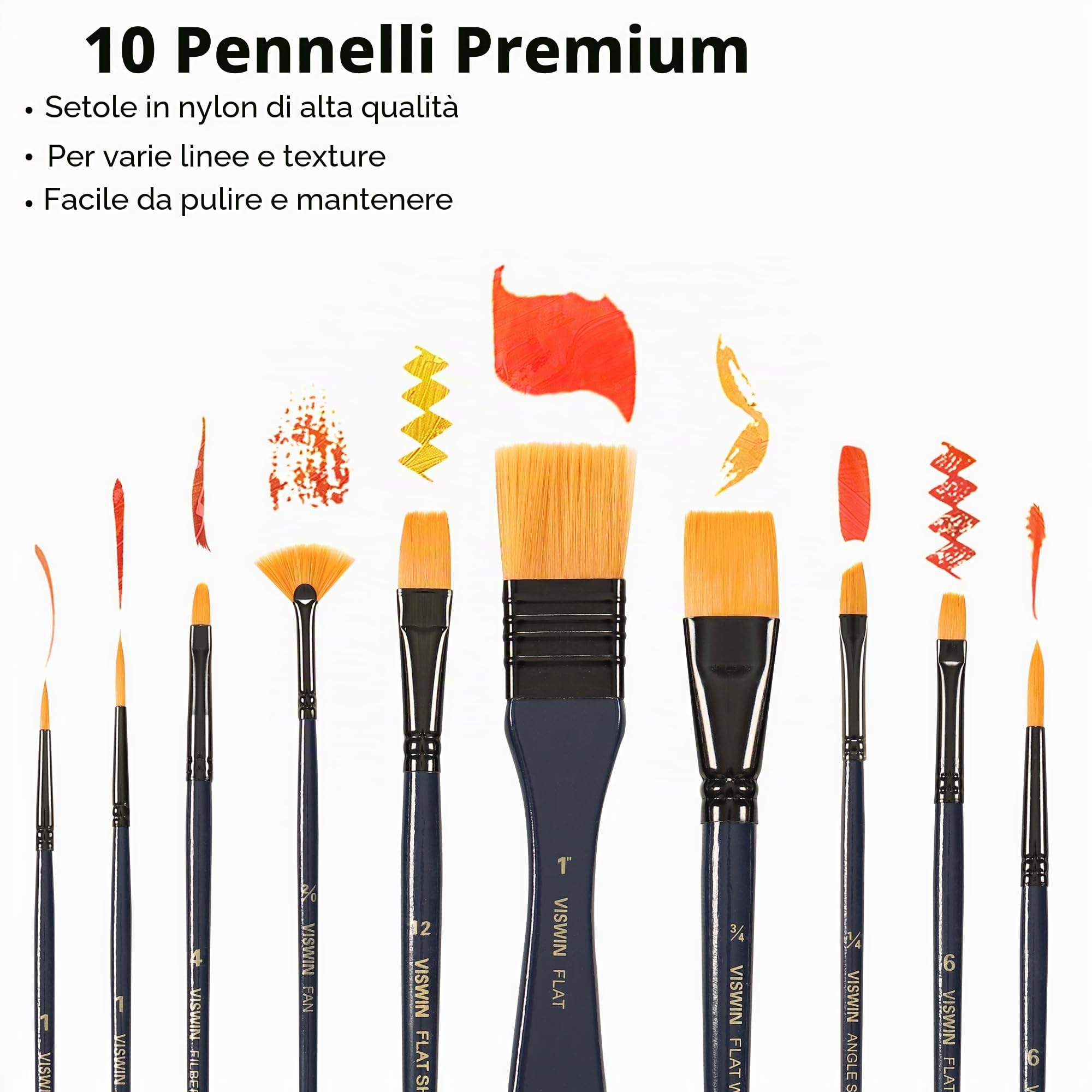 VISWIN Kit di Pittura Acrilica Deluxe con Cavalletto da Tavolo, Set Professionale 74 Pezzi con 48 Acrilici, Tele & Pennelli, Kit per Adulti, Bambini, Artisti, Principianti